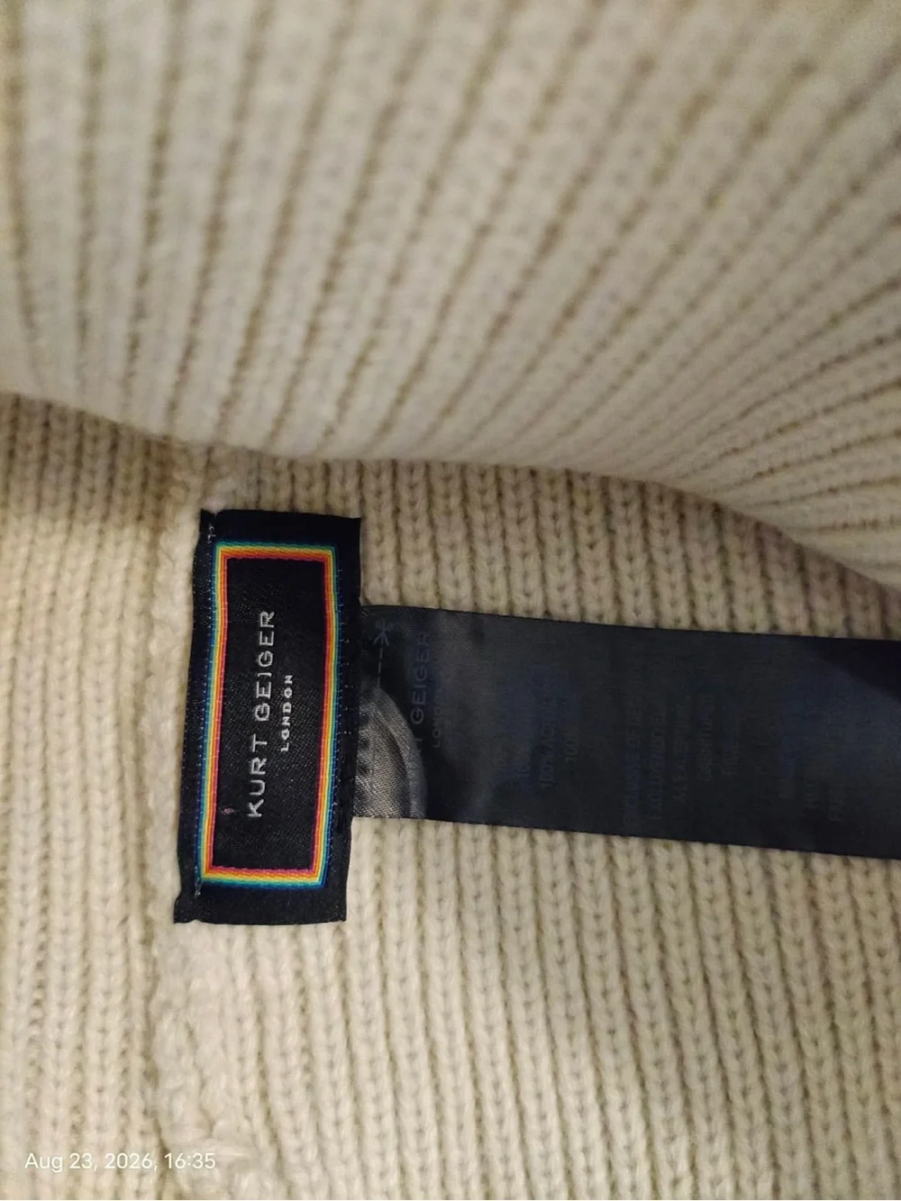 NWOT Kurt Geiger Kids Cream Beanie with Rainbow Logo Patch